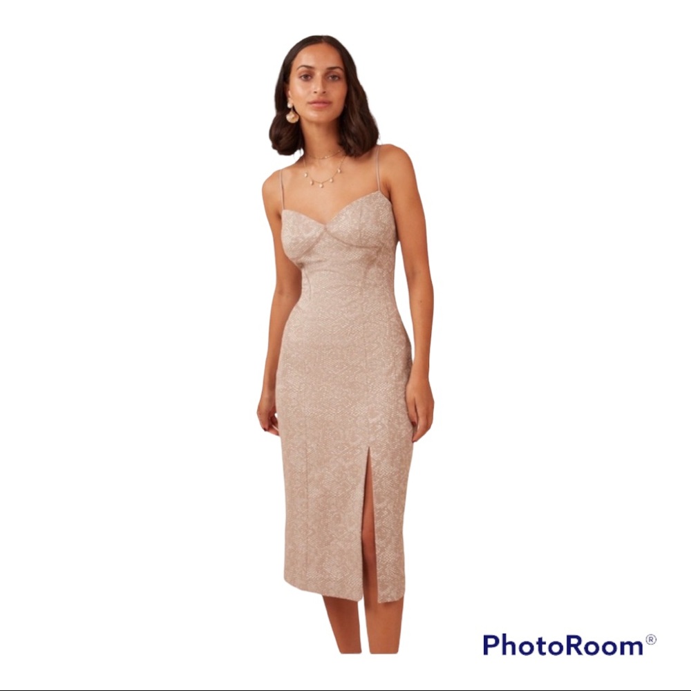 NWT Finders Keepers‎ Olivia Dress Snakeskin Print Tan Size 4
